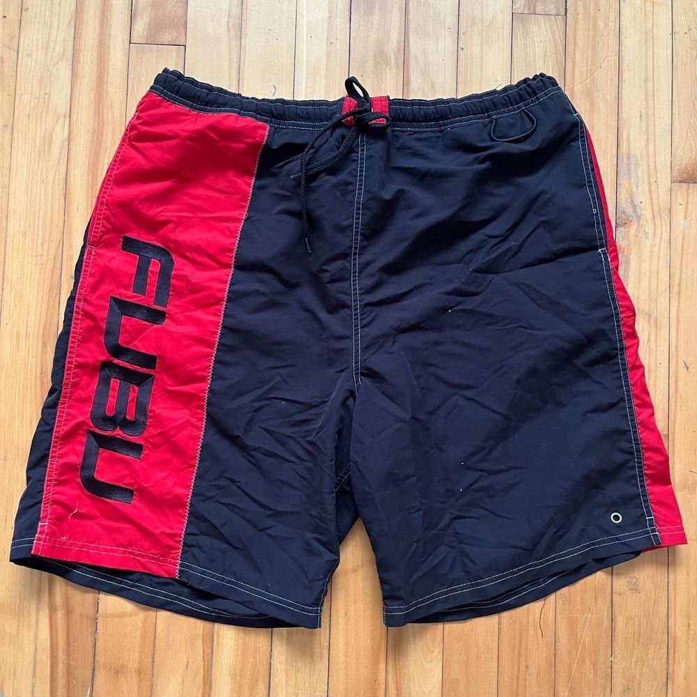 FUBU Swim Trunks Shorts Black Red Logo Men's XXL Retro Sport Beach